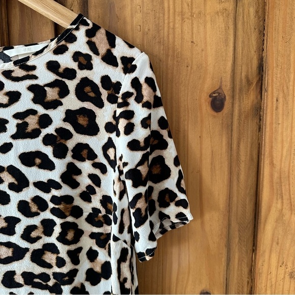 H&M Leopard Print Short Sleeve Blouse Animal Print Tunic Top Brown Black White - Picture 6 of 10